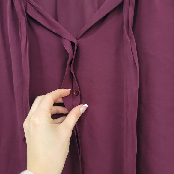 Parker Womens Pussybow Silk Blouse Size S Burgundy Red Long Sleeve Lightweight - Picture 5 of 16